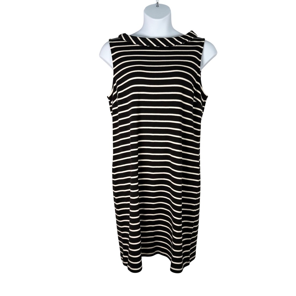 Talbots Dress XL Black White Stripe Rear Zip Soft‎ Knit Boat Neck Nautical Work